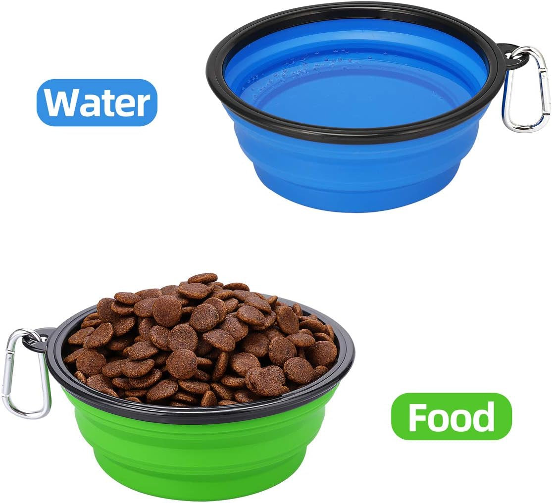 Extra Large Collapsible Dog Bowls 2 Pack, 34Oz Foldable Dog Travel Bowl, Portable Dog Water Food Bowl with Carabiner, Pet Feeding Cup Dish for Traveling, Walking, Parking