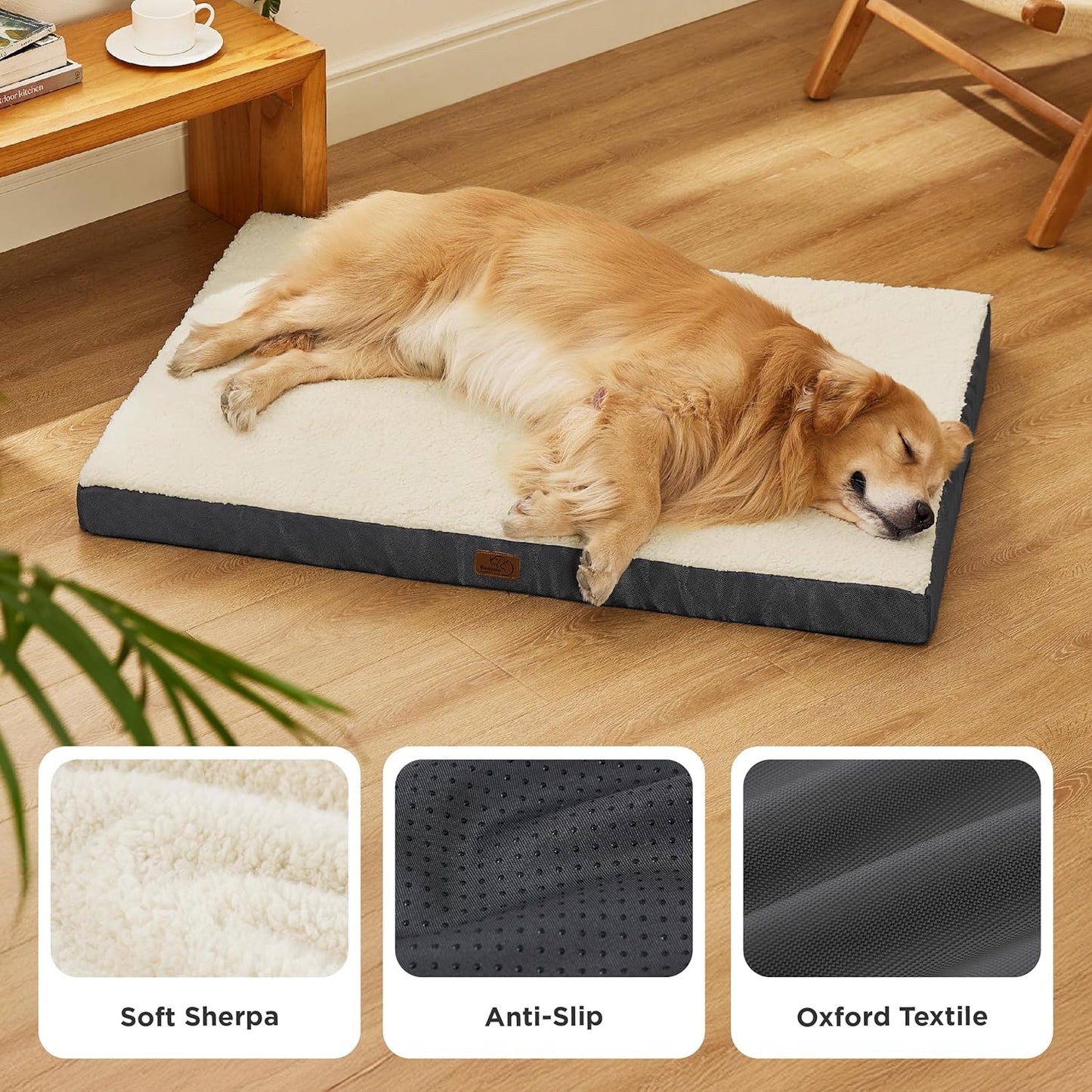 Bedsure Large Dog Bed for Large Dogs up to 75Lbs - Big Orthopedic Dog Beds with Removable Washable Cover, Egg Crate Foam Pet Bed Mat, Grey